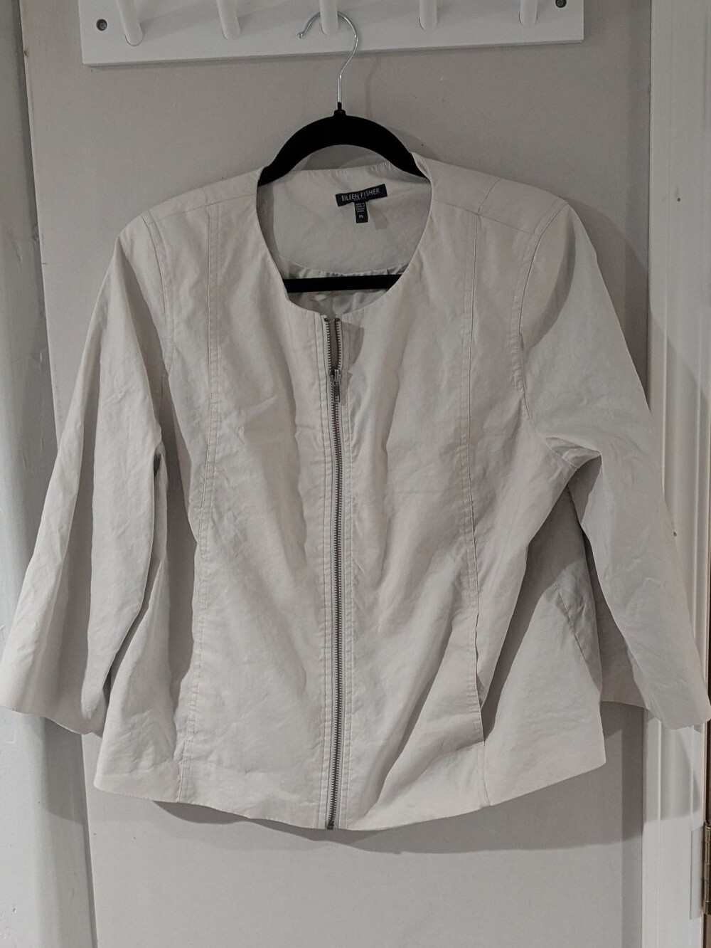 Eileen Fisher Cream Zip-Front Leather Jacket